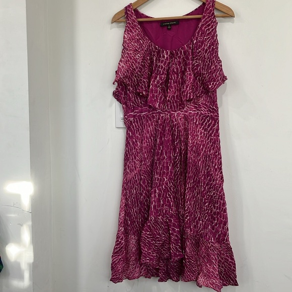Cynthia Steffe Carey Silk Chiffon Fuchsia Printed Ruffle Lined Dress size 10 - Picture 12 of 15